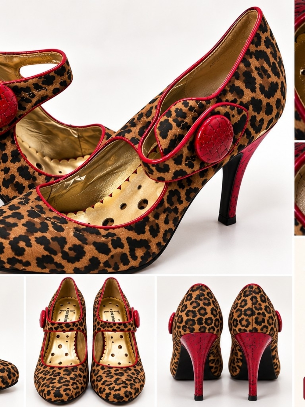 Leopard Print Mary Jane Heels with Red Trim
